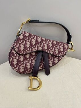 Dior Mini Saddle Bag Burgundy Oblique Jacquard Gold Hardware Crossbody 2018